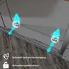 Close-up view of a shower door's sliding mechanism with animated overlays highlighting features. Podgląd zdjęcia produktu