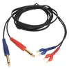 A black audio cable with red and blue connectors, including two 6.35mm jacks and a Y-splitter with two smaller connectors. Podgląd zdjęcia produktu