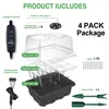 A product image displaying a 4-pack of a Zimmergewächshaus Anzuchtkasten (seedling starter tray set) with various components and labels. Produktbild-Vorschau