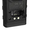 Close-up of the back of a black work light, showing ports and labels. Produktbild-Vorschau