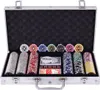 An open aluminum case containing a poker chip set. Produktbild-Vorschau