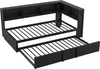 A black metal bed frame with a pull-out trundle bed and built-in shelving. Anteprima dell’immagine prodotto