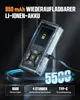 A laser distance meter is shown charging, with marketing text highlighting its features. Podgląd zdjęcia produktu