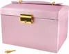 A pink jewelry box with a gold clasp and a gold key in front of it, on a white background. Náhled obrázku produktu