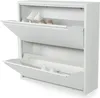 A white shoe cabinet with two open drawers, each containing shoes. Produktbild-Vorschau
