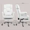 Two views of a white ergonomic office chair with dimensions indicated by lines and text. Podgląd zdjęcia produktu