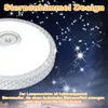 A close-up of a modern LED ceiling light with a starry sky design against a dark, star-filled background. Produktbild-Vorschau
