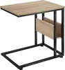 A side view of a modern side table with a wooden top and black metal frame, featuring a built-in magazine rack. Produktbild-Vorschau