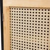A close-up view of a cabinet door with a woven cane insert and a bamboo frame. Podgląd zdjęcia produktu