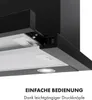 A close-up view of the controls and underside of a black range hood, showing a light and a filter. Produktbild-Vorschau