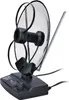 A black indoor antenna with a circular mesh dish and a telescopic antenna, placed on a white background. Náhľad obrázku produktu
