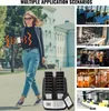 A collage of images showing different application scenarios for a restaurant pager system, including a woman using a pager, a restaurant dining area, a coffee shop, a food truck, a bar, and a bank. Náhled obrázku produktu