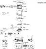 An exploded diagram showing the parts of a Dolphin E35 pool robot. Produktbild-Vorschau