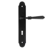 A black door handle set with a long backplate and a keyhole. Produktbild-Vorschau