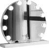 A round makeup mirror with lights on a white stand. Podgląd zdjęcia produktu