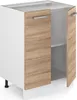 A white and wood grain cabinet with two doors, one of which is open, on a white background. Produktbild-Vorschau
