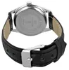 Close-up view of the back of a watch with a black leather strap and a silver buckle. Produktbild-Vorschau