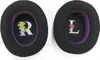 Two black ear pads for headphones, each with a letter 'R' and 'L' respectively, decorated with floral designs. Voir les images du produit