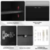 Collage of close-up images showing features of a black shoe cabinet with a gray upholstered seat. Anteprima dell’immagine prodotto
