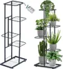 A collage showing two different black metal plant stands, one empty and one with plants. Náhled obrázku produktu