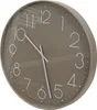 A close-up, angled view of a taupe wall clock with white numbers and hands. Produktbild-Vorschau