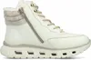 A white women's boot with beige laces and trim, shown from the side against a white background. Voir les images du produit