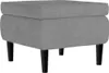 A gray fabric ottoman with black legs is shown from a side angle. Voir les images du produit