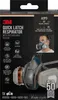 Packaging for a 3M Quick Latch Respirator with replaceable filters, showing a person wearing the respirator. Podgląd zdjęcia produktu