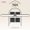 A marketing image showcasing a black and white door handle set with a house outline graphic. Produktbild-Vorschau