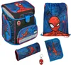 A collection of Spiderman-themed school supplies, including a backpack, drawstring bag, pencil case, and a small pouch. Produktbild-Vorschau