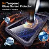 A smartphone screen protector being hit by a hammer, with graphics indicating its durability. Produktbild-Vorschau