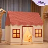 Detský domček červeno-béžový 130x125x95 cm so závesmi a Náhľad obrázku produktu 3
