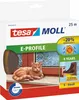 The image shows the packaging of a Tesa Moll E-Profile window seal. A cat is depicted on the packaging, resting on a windowsill in front of a window with a winter scene outside. Produktbild-Vorschau