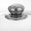 A close-up shot of the handle and rim of a glass pot lid with a stainless steel ring. Náhled obrázku produktu