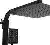 A close-up view of a black shower system with a large overhead shower head and a smaller handheld shower head. Náhled obrázku produktu