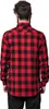 A person wearing a red and black checkered flannel shirt, viewed from the back. Produktbild-Vorschau