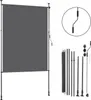 A dark gray roller blind with its support poles and accessories laid out. Produktbild-Vorschau