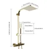 A diagram showing the dimensions of a gold-colored shower system. Náhled obrázku produktu