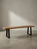 Frontansicht der Massivholz-Sitzbank Akazie 160 cm mit schwarzen Trapez-Metallbeinen, freigestellt vor weißem Hintergrund._#sku_SAFWL7.291# Produktbild-Vorschau