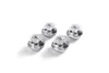 Four small, metallic-looking objects with clear plastic tops, arranged diagonally on a white background. Voir les images du produit