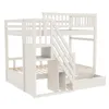 A white wooden bunk bed with stairs and storage compartments. Náhled obrázku produktu