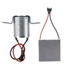 A small silver motor with black mounting brackets and red and black wires is shown next to a gray square thermoelectric cooler module. Voir les images du produit