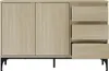 A light-colored wooden sideboard with two doors and three drawers, presented on a white background. Voir les images du produit