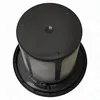 A top-down view of a black cylindrical air filter with a transparent middle section sitting on a black circular base. Produktbild-Vorschau