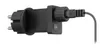 A black electrical plug with a cable attached, isolated on a white background. Produktbild-Vorschau