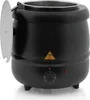 A black electric soup kettle with a silver lid is shown against a white background. The kettle has a temperature control dial and an indicator light. Produktbild-Vorschau