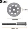 Diagram showing the size and dimensions of a diamond cutting disc and its mandrel. Produktbild-Vorschau