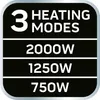 A graphic displaying the heating modes and power output of a heater. Náhľad obrázku produktu