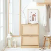A narrow shoe cabinet with two flip-down drawers, a mirror, and decorative items in an entryway. Náhľad obrázku produktu