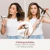 A collage showing a woman using a hair dryer and a hair styler with different attachments. Voir les images du produit
